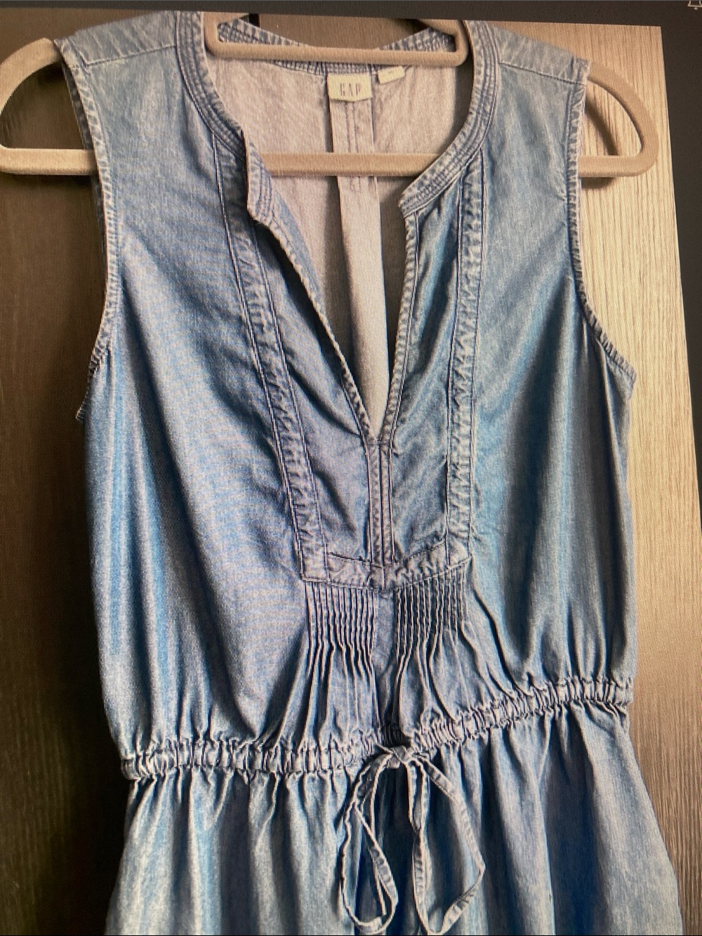 Zara Light Blue Denim Sleeveless Drawstring Dress